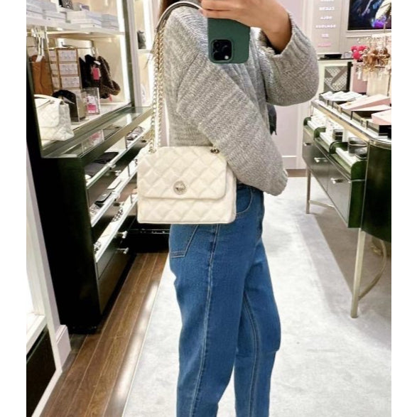 ORIG Preloved KS Natalia Quilted Small Flap Crossbody Bag in Parchment White