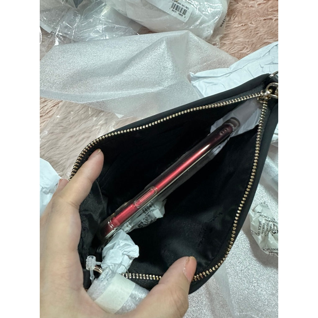 ORIG & IMPORTED KS Spade Flower Quilted Fabric Convertible Wristlet Shoulder Mini Bag Black Pink