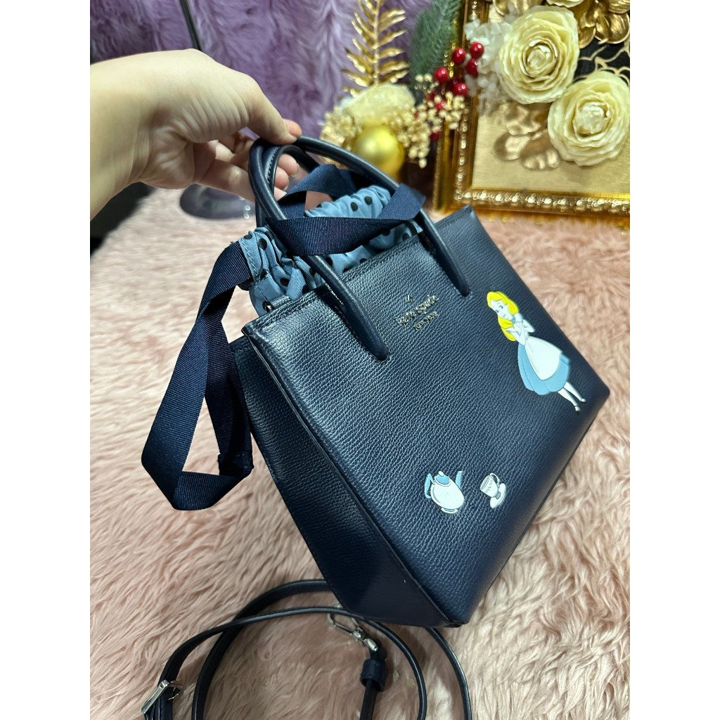 ORIG Preloved KS Alice in Wonderland Shopper Crossbody Bag Blue Navy
