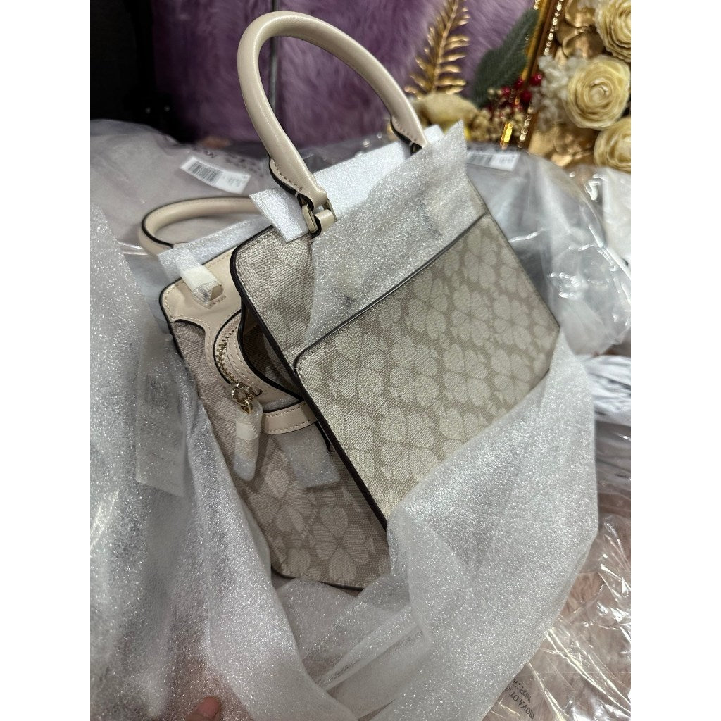 ORIG & IMPORTED KS Signature Spade Flower Small Satchel Bag Dark Beige
