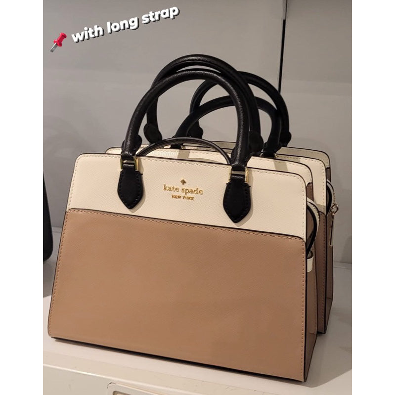 ORIG & IMPORTED KS Madison Small Satchel Bag in Beige / Black