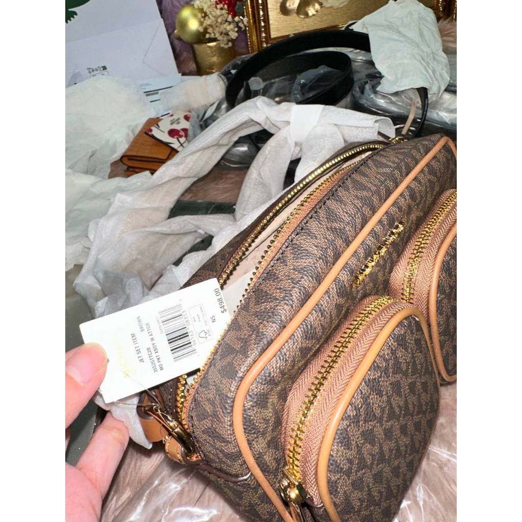 ORIG & IMPORTED MK Jet Set Medium Signature Logo Crossbody Brown Bag with Case for Airpods