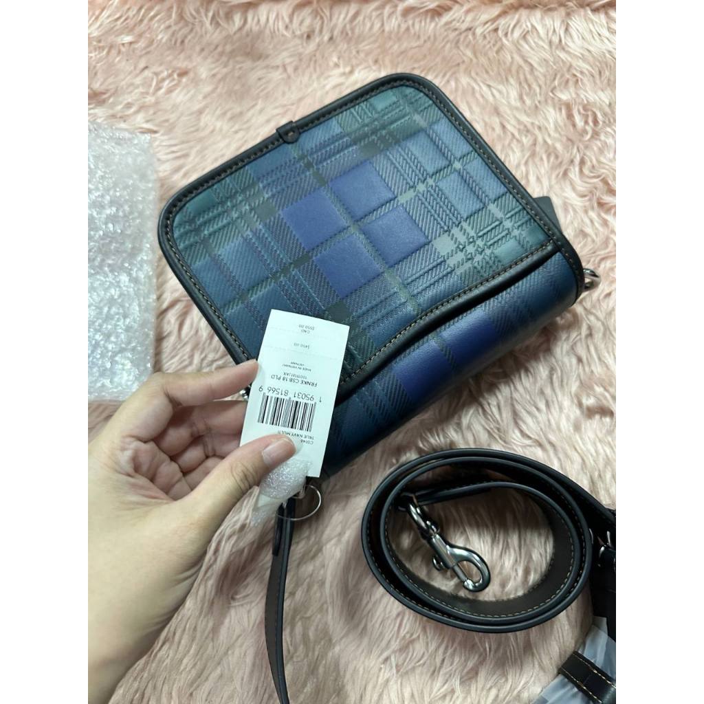 ORIG CCH Retail Frankie Crossbody 18 With Plaid Print Blue Small Men Bag
