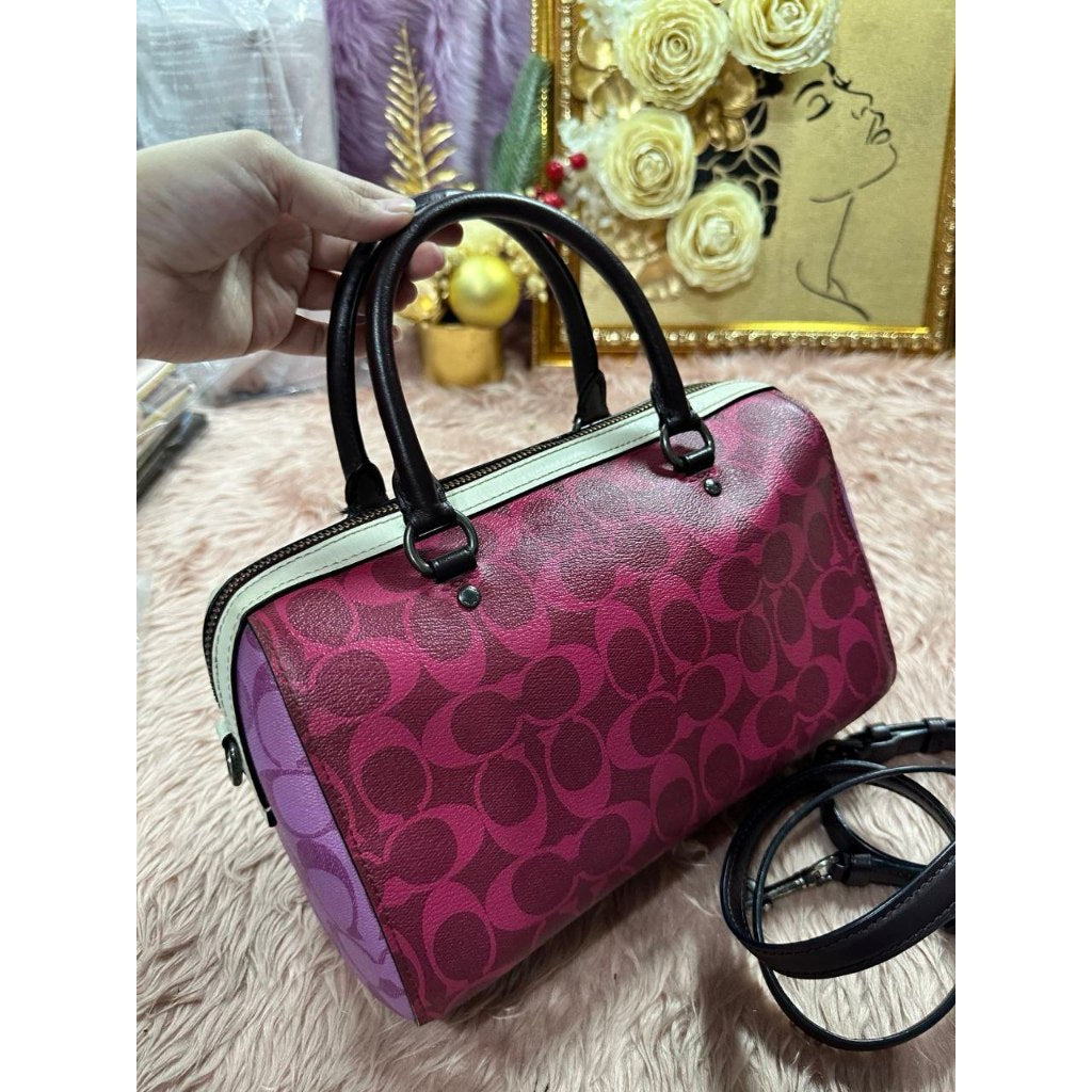 ORIG Preloved CCH Rowan Satchel Bag In Blocked Signature Canvas Pink Purple