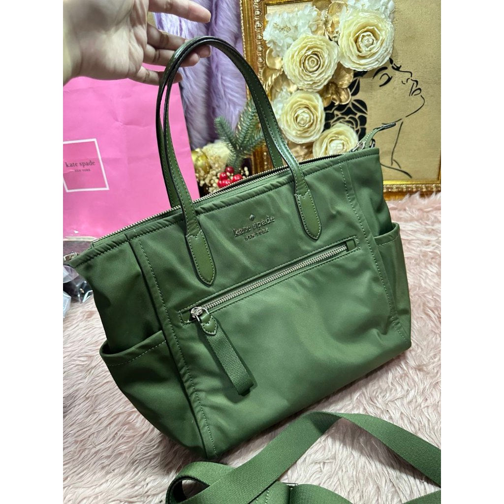 ORIG Preloved KS Chelsea Nylon Medium Satchel Crossbody Bag Enchanted Green