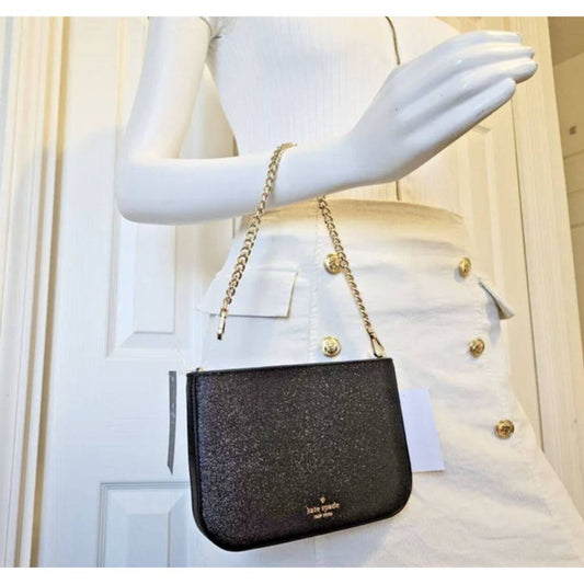 ORIG & IMPORTED KS Glimmer Glitter Pochette Small Shoulder Bag Black