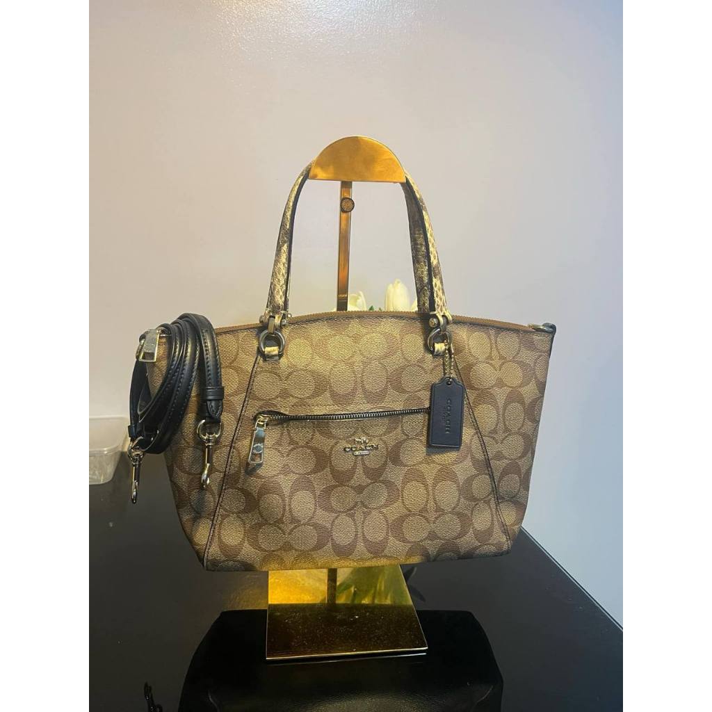 ORIG Preloved CCH Prairie Satchel Bag In Colorblock Signature Canvas Khaki
