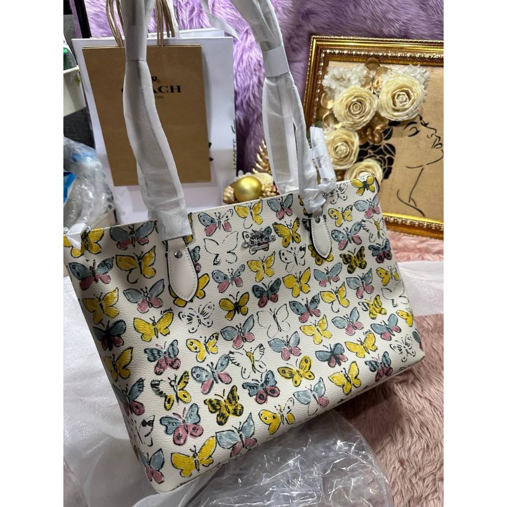 ORIG & IMPORTED CCH Gallery Tote White Bag With Butterfly Print