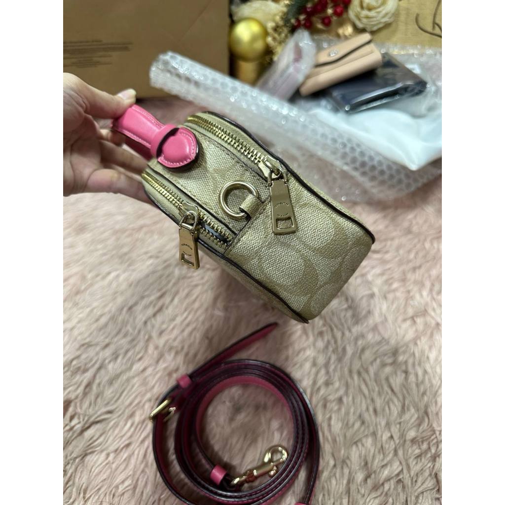 ORIG Preloved CCH Serena Satchel In Signature Canvas in Light Khaki/Pink Small Bag