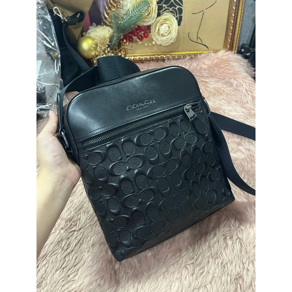 ORIG Preloved CCH Men's Houston Flight Bag In Signature Leather Black