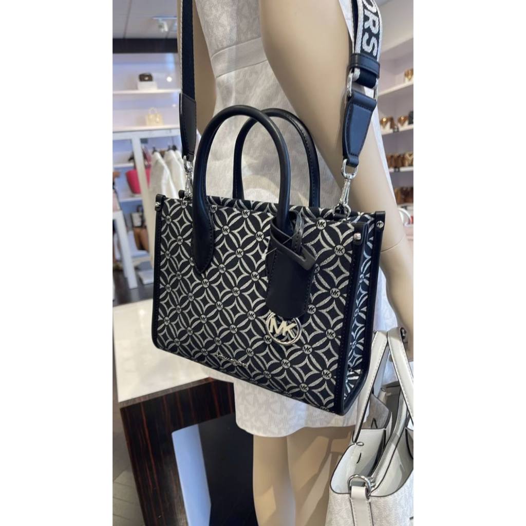 ORIG & IMPORTED MK Small Mirella Satchel Bag Graphic Logo Glitter Black