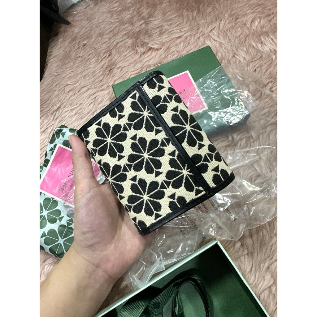 ORIG Preloved KS Spade flower jacquard small zip wallet bifold retail wallet