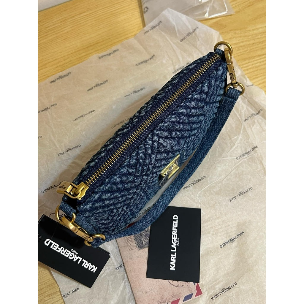ORIG & IMPORTED Karl Lagerfeld KL Lafayette Denim Shoulder Small Bag Navy Blue