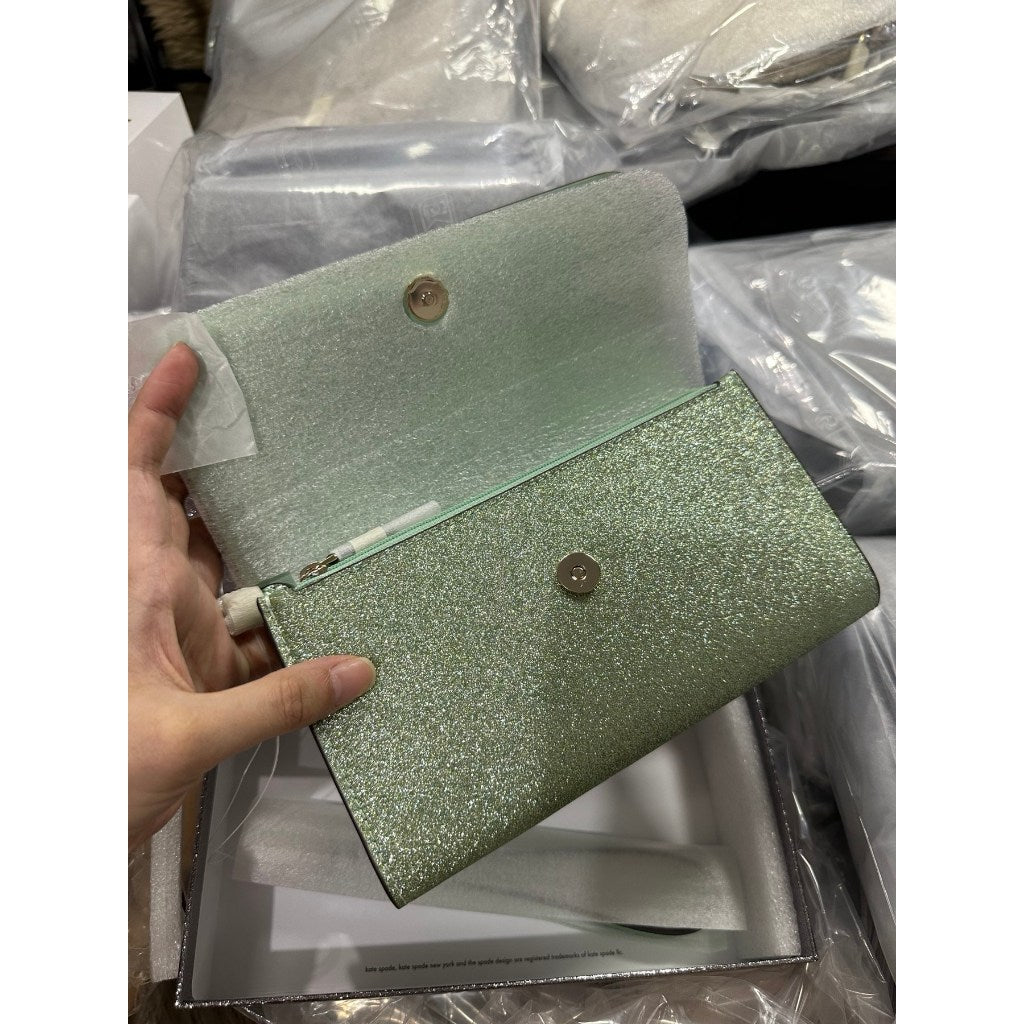 ORIG & IMPORTED KS Kenzie Boxed Glitter Medium Flap Wristlet Wallet Black Green