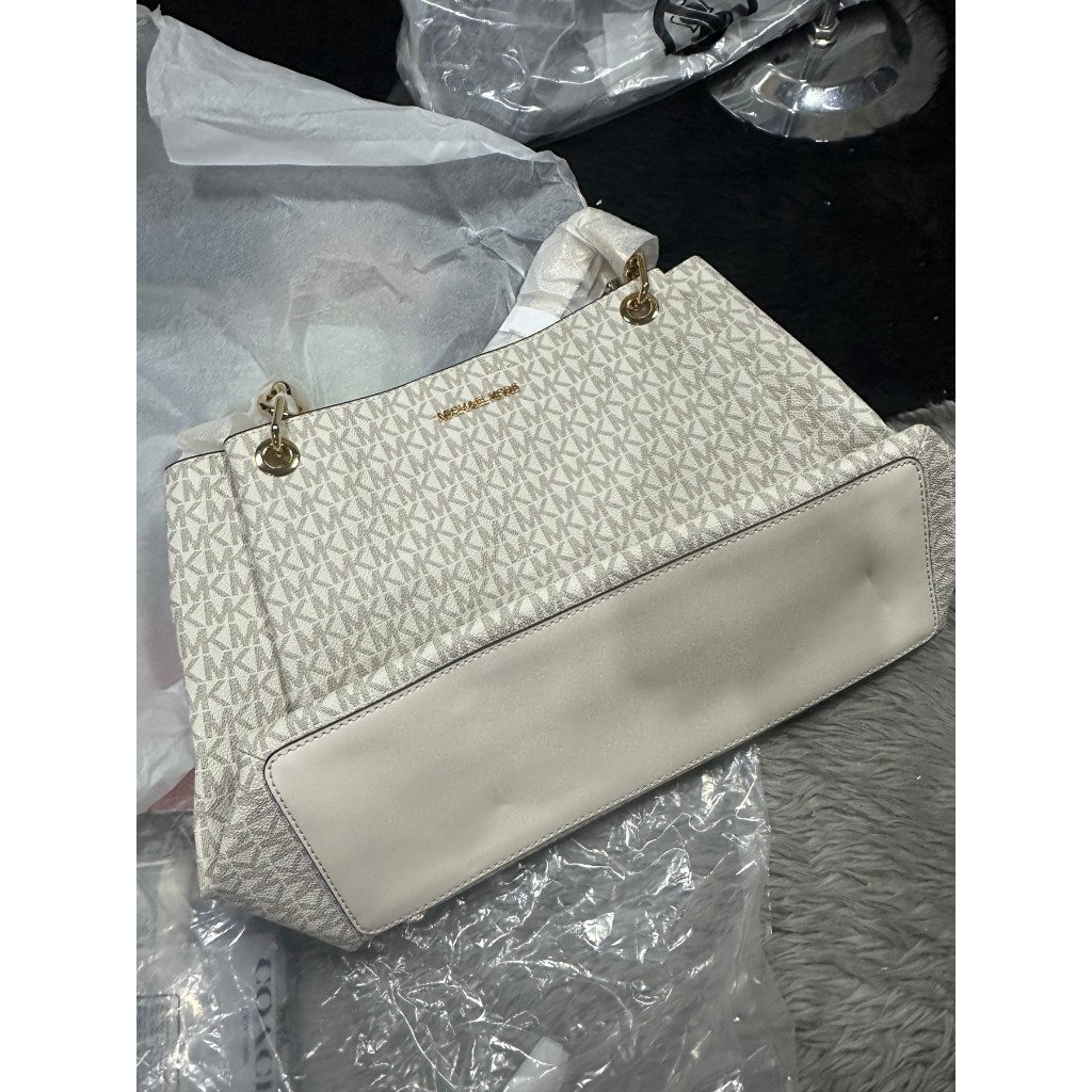 ORIG & IMPORTED MK Trisha Large Logo Shoulder Tote Bag in White