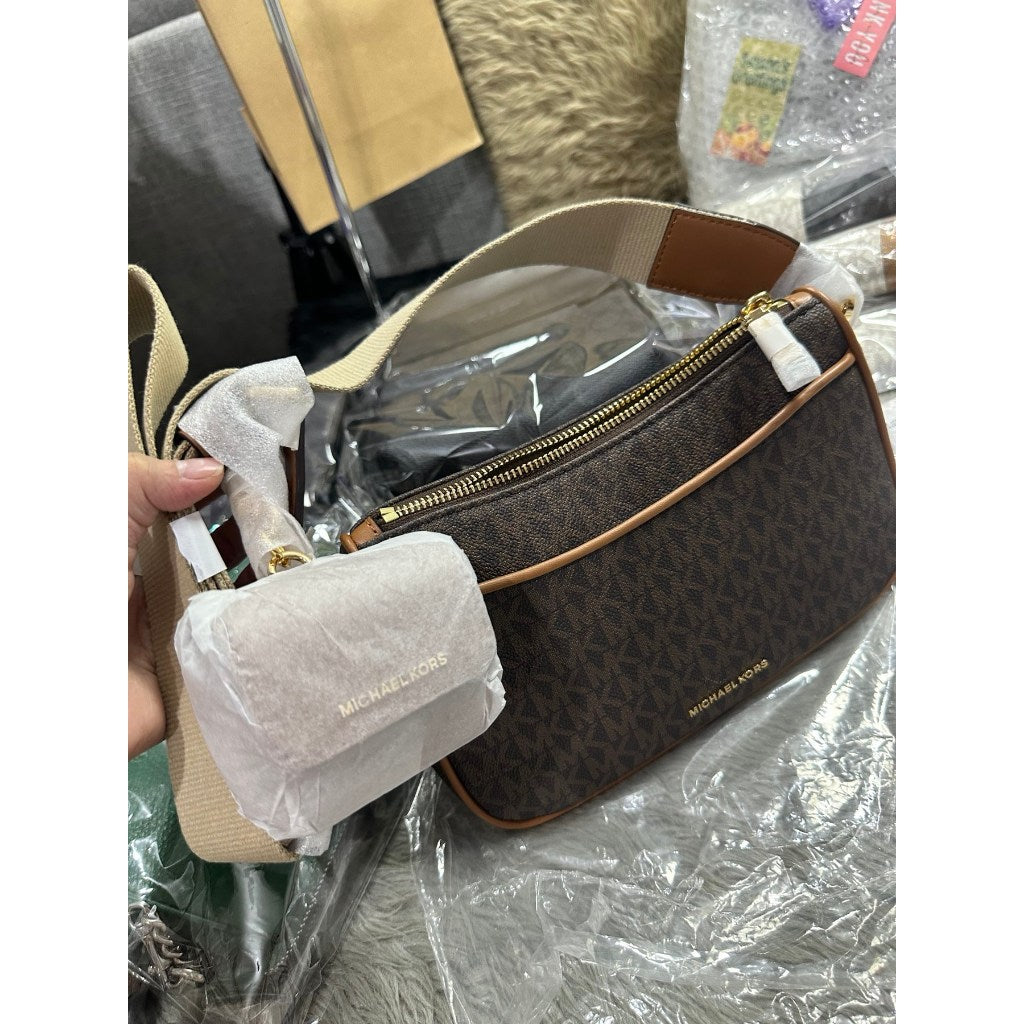 ORIG & IMPORTED MK Jet Set Medium Signature Logo Crossbody Brown Bag with Case for Apple AirPods
