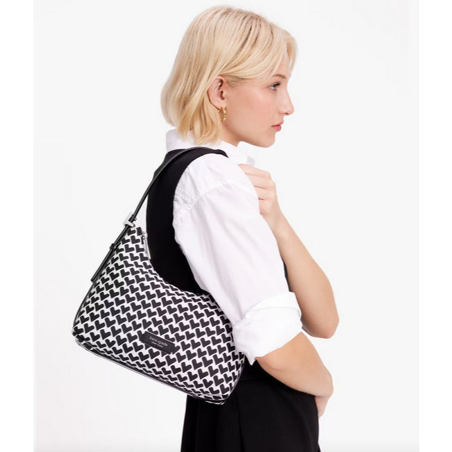 ORIG & IMPORTED KS KS Retail Sam Icon Modernist Hearts Nylon Small Shoulder Bag Black/Whit