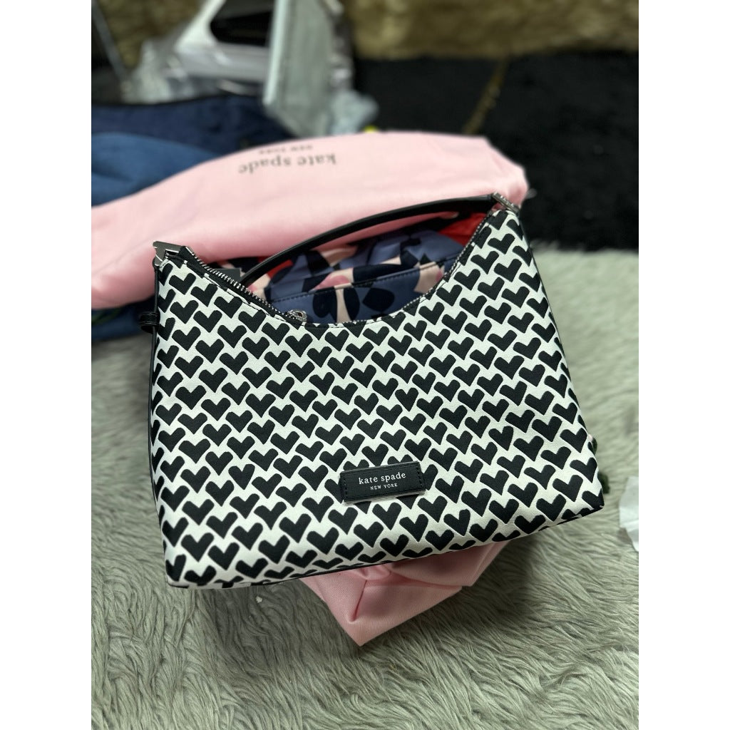 ORIG & IMPORTED KS KS Retail Sam Icon Modernist Hearts Nylon Small Shoulder Bag Black/Whit