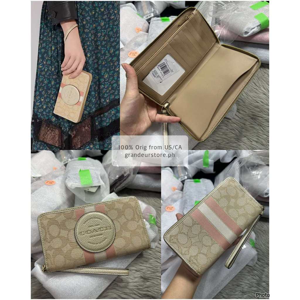 ORIG & IMPORTED CCH Dempsey Large Phone Long Wallet In Signature Brown/Khaki/Black Jacquard