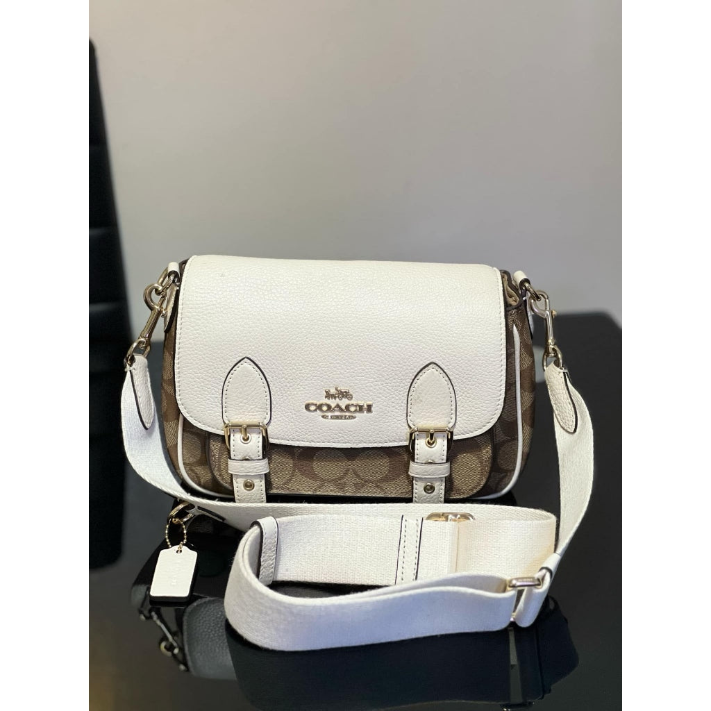 ORIG Preloved CCH RARE Lucy Crossbody Medium Flap Bag Khaki/White