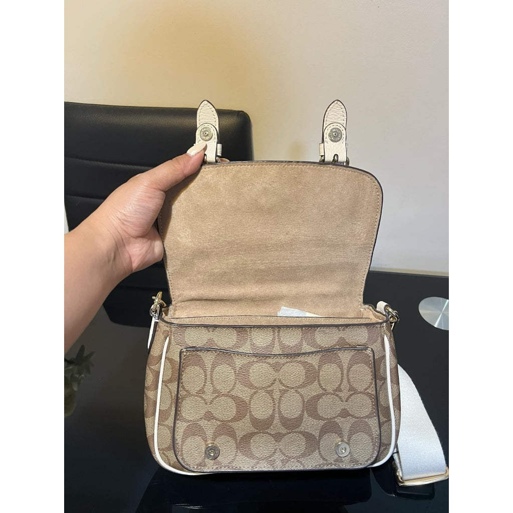 ORIG Preloved CCH RARE Lucy Crossbody Medium Flap Bag Khaki/White