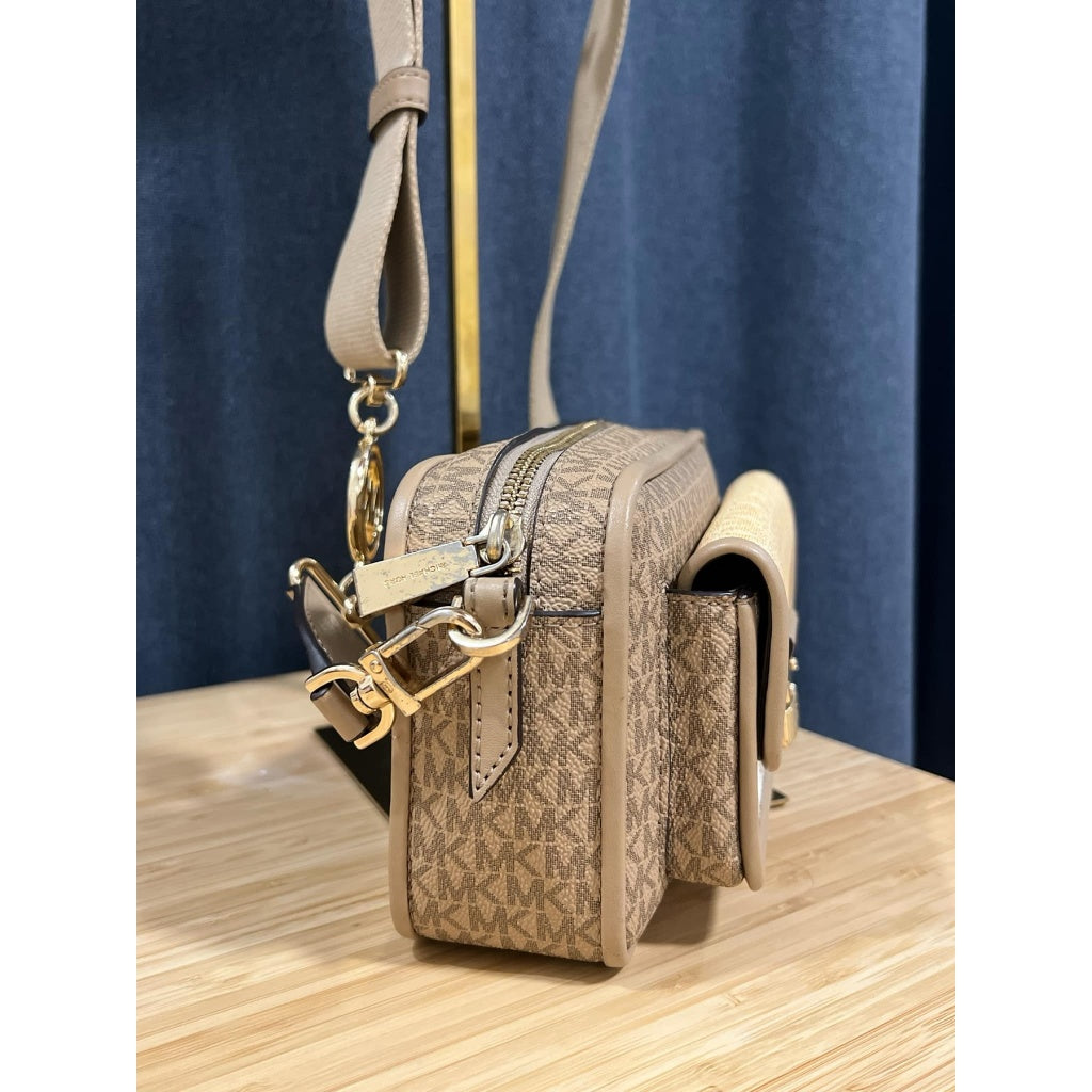 ORIG Preloved MK Bradshaw Medium Logo Camera Bag Brown