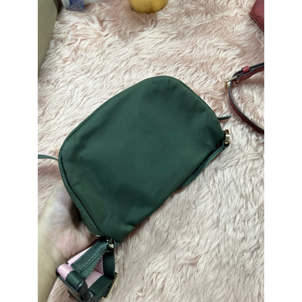 ORIG Preloved KS Watson Lane Varsity Stripe Betty Mini Belt Nylon Bag Green
