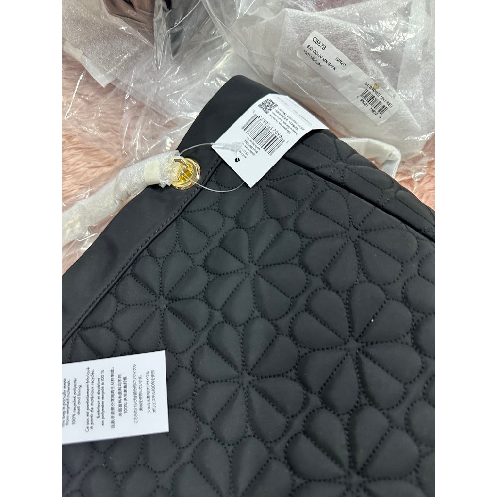ORIG & IMPORTED KS Spade Flower Quilted Fabric Medium/Large Tote Black Bag