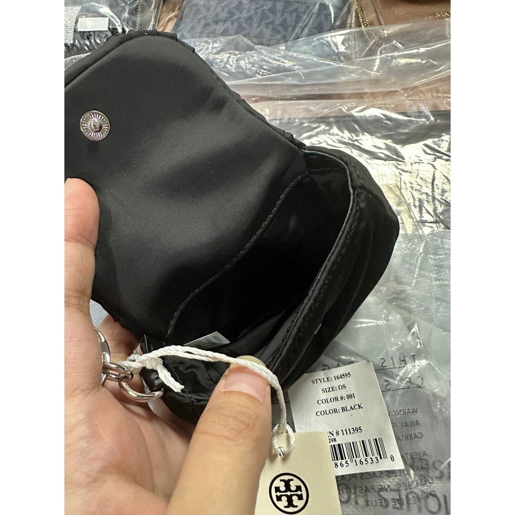 ORIG & IMPORTED TB Britten Nylon Puffy Card Case Mini Wallet Keychain Charm Black