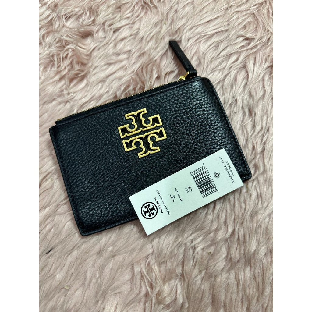 ORIG & IMPORTED Preloved TB britten Zip Card Case holder Slim Black Wallet