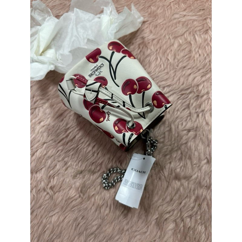ORIG & IMPORTED CCH Drawstring Wristlet White Wallet With Cherry Print