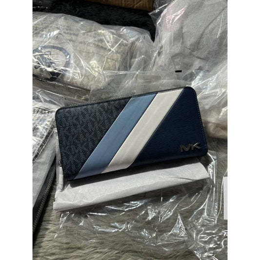 ORIG & IMPORTED MK Cooper Logo and Striped Smartphone Men's Long Wallet Blue
