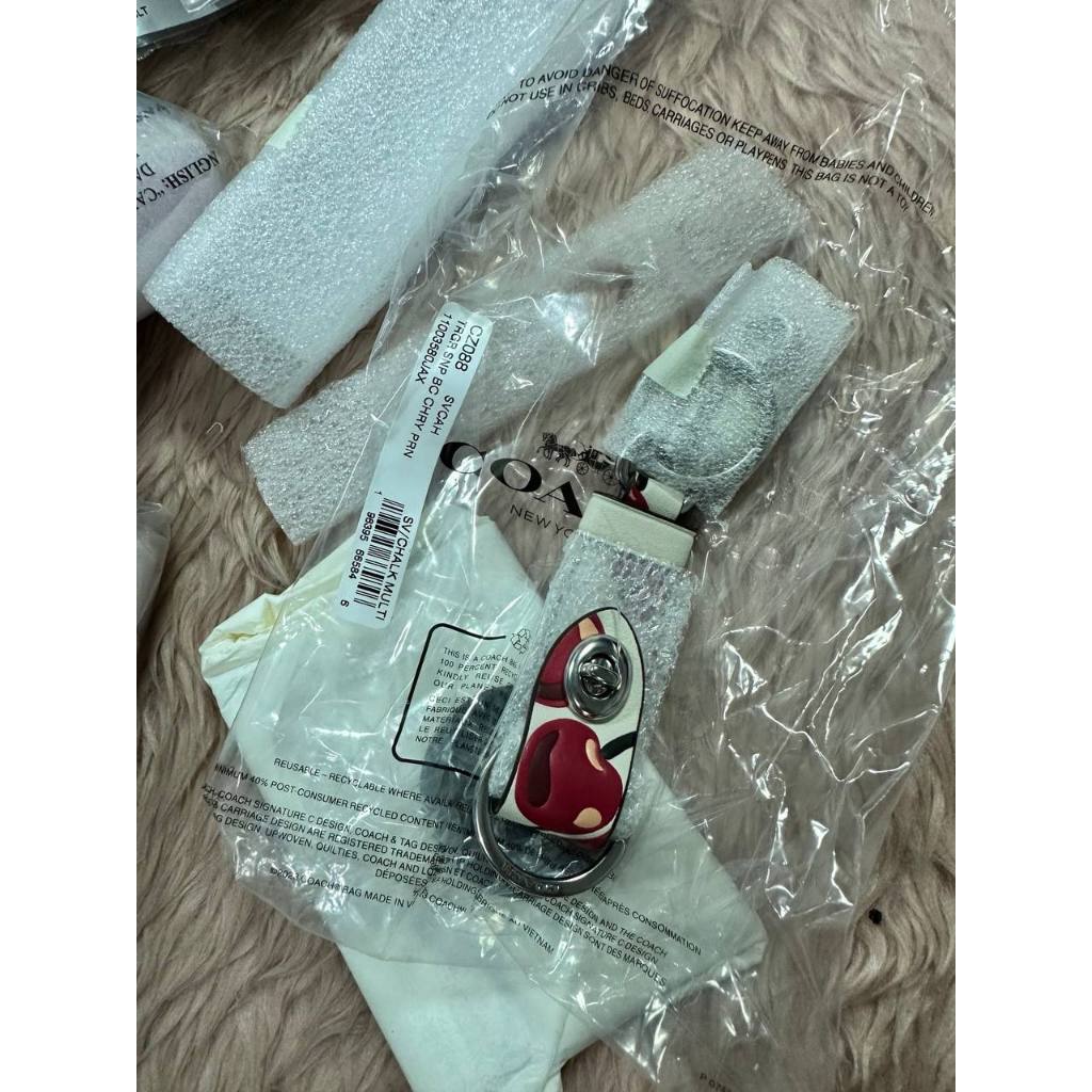 ORIG & IMPORTED CCH Trigger Snap Bag Charm With Cherry Print White Keychain