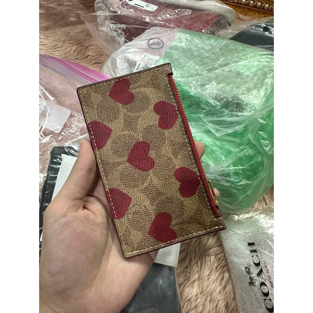 ORIG & IMPORTED CCH Zip Card Case In Signature Canvas With Heart Print Brown Wallet