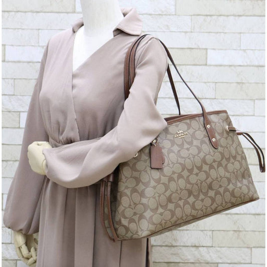 ORIG Preloved CCH Drawstring Carryall Large Tote Satchel Bag Khaki Brown