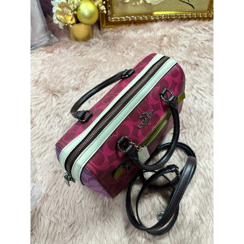 ORIG Preloved CCH Rowan Satchel Bag In Blocked Signature Canvas Pink Purple