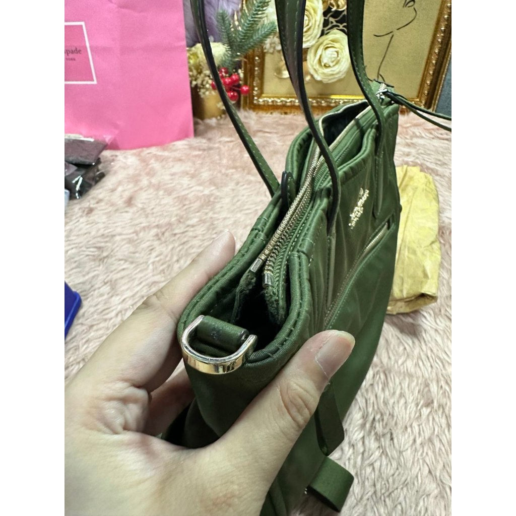 ORIG Preloved KS Chelsea Nylon Medium Satchel Crossbody Bag Enchanted Green