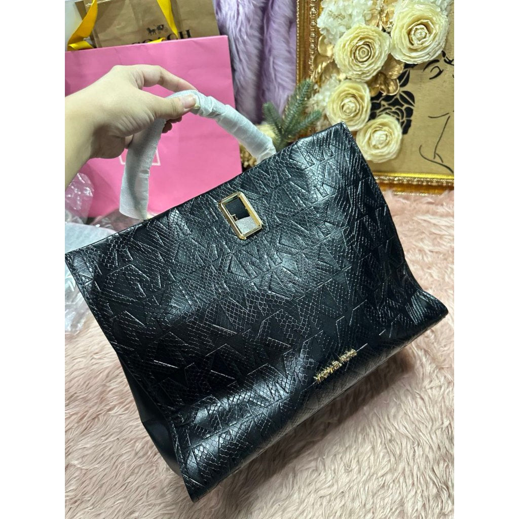 ORIG & IMPORTED MK Penelope Embossed Python Satchel Large Black Bag