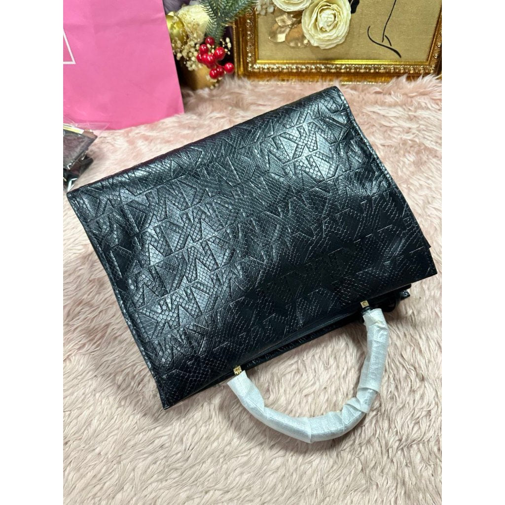 ORIG & IMPORTED MK Penelope Embossed Python Satchel Large Black Bag