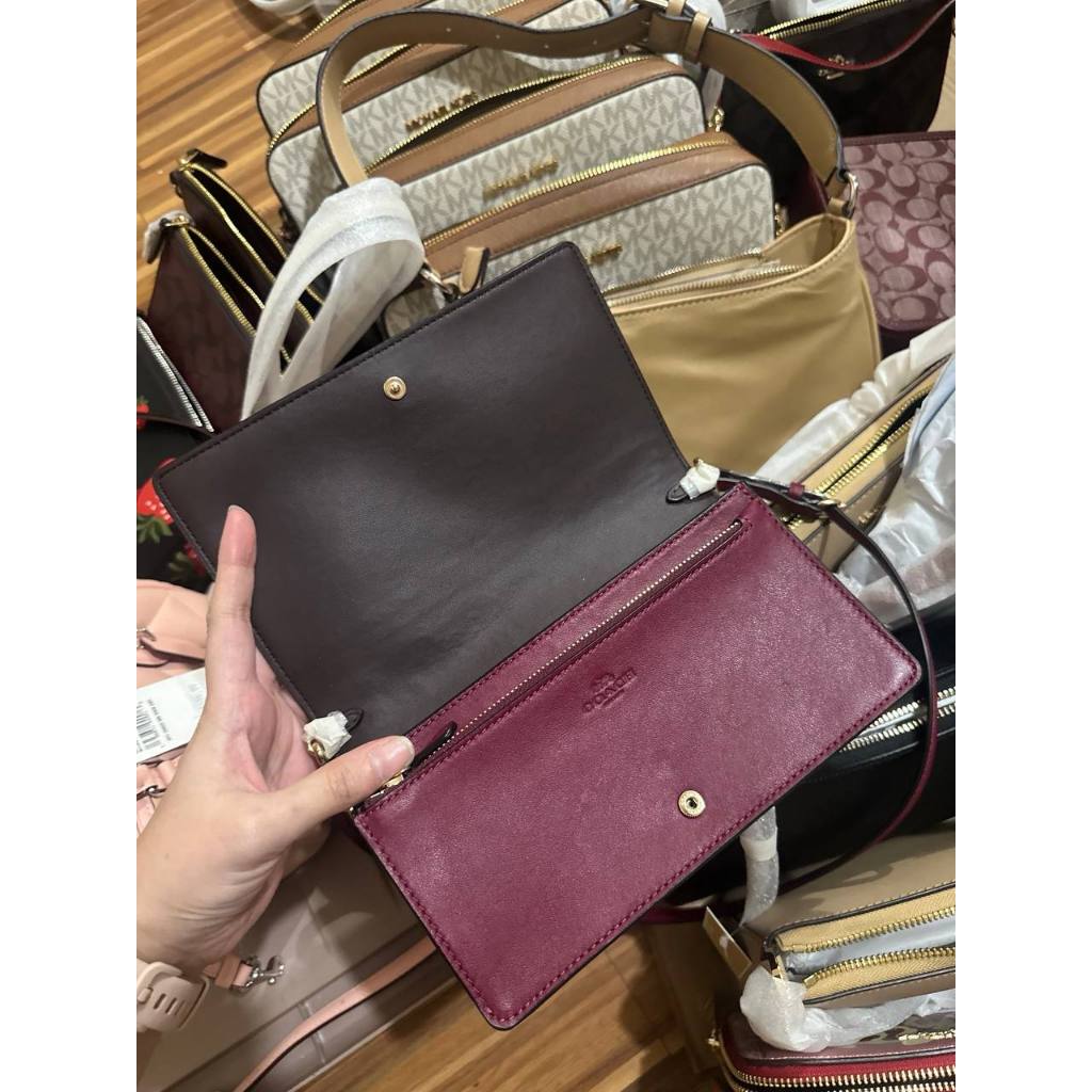 ORIG & IMPORTED CCH Anna Foldover Clutch Bag With Bells Print in Maroon Cherry