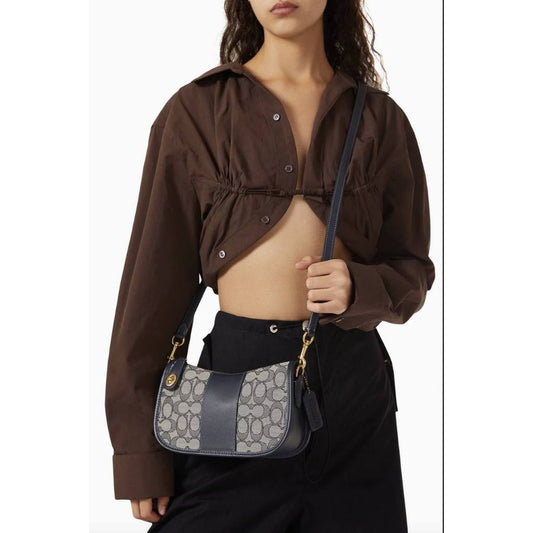 ORIG Preloved CCH Retail Swinger Blue Shoulder Bag In Signature Jacquard