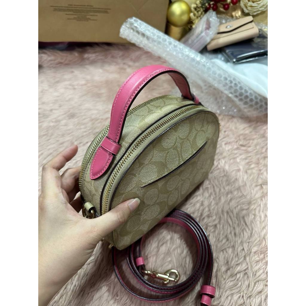ORIG Preloved CCH Serena Satchel In Signature Canvas in Light Khaki/Pink Small Bag