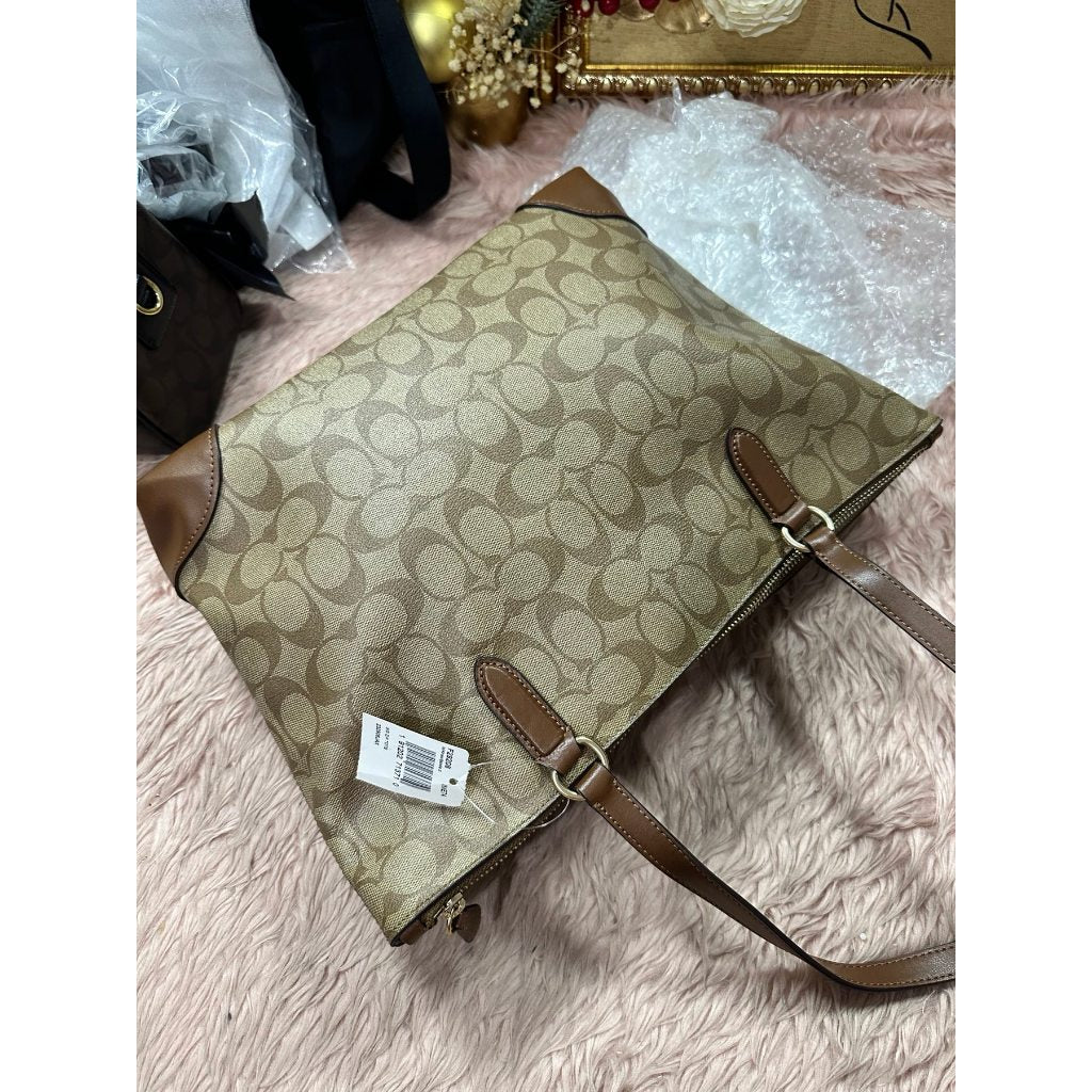 ORIG & IMPORTED CCH Zip Top Tote In Signature Canvas Khaki Brown Bag