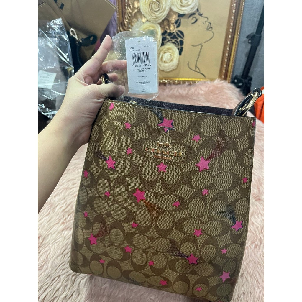 ORIG Preloved CCH Town Bucket Bag In Signature Canvas With Star Print Brown Bag