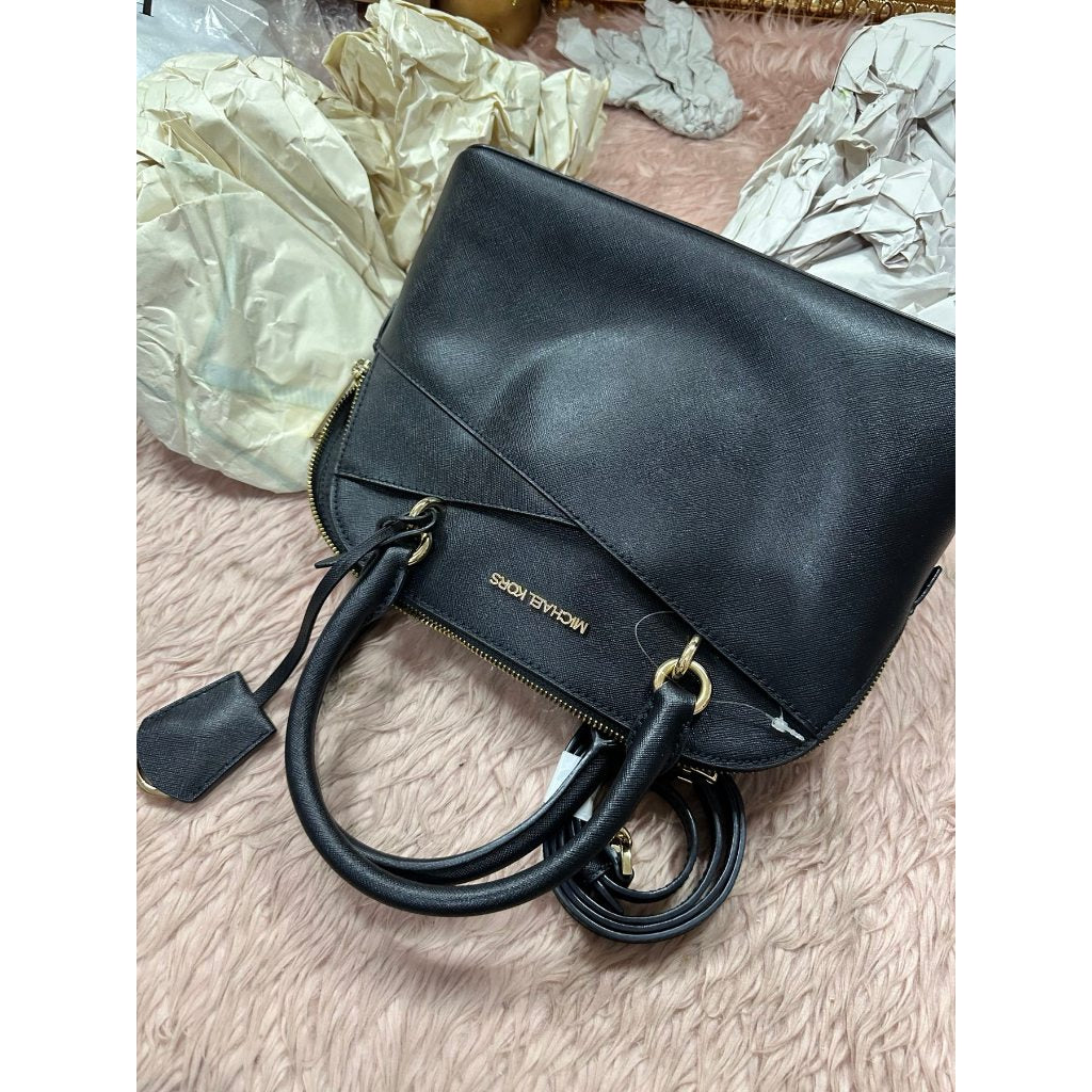 ORIG Preloved MK Jet Set Travel Medium Saffiano Leather Dome Satchel Black Bag
