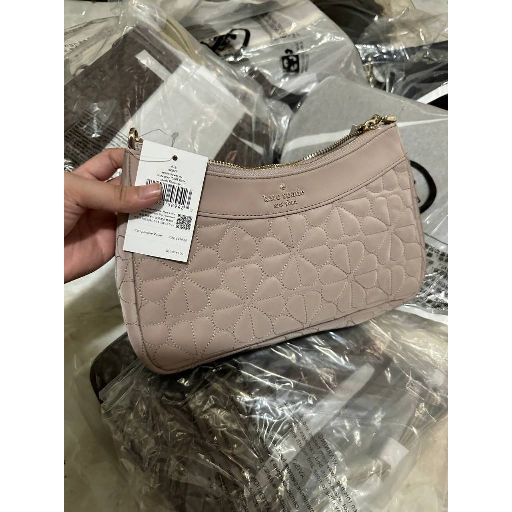 ORIG & IMPORTED KS Spade Flower Quilted Fabric Convertible Crossbody Bag Black / Pink
