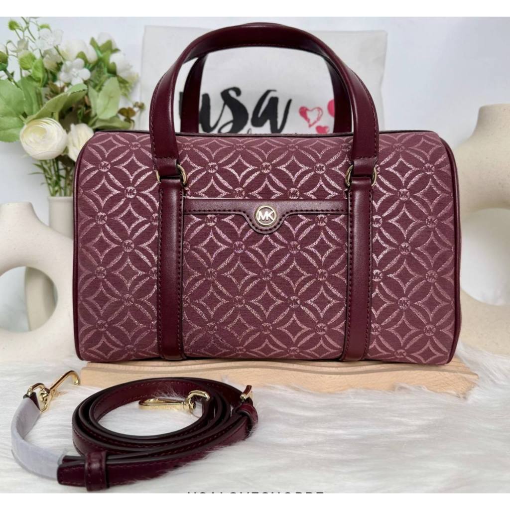 ORIG & IMPORTED MK Medium Duffle Satchel Bag Glitter Oxblood Maroon