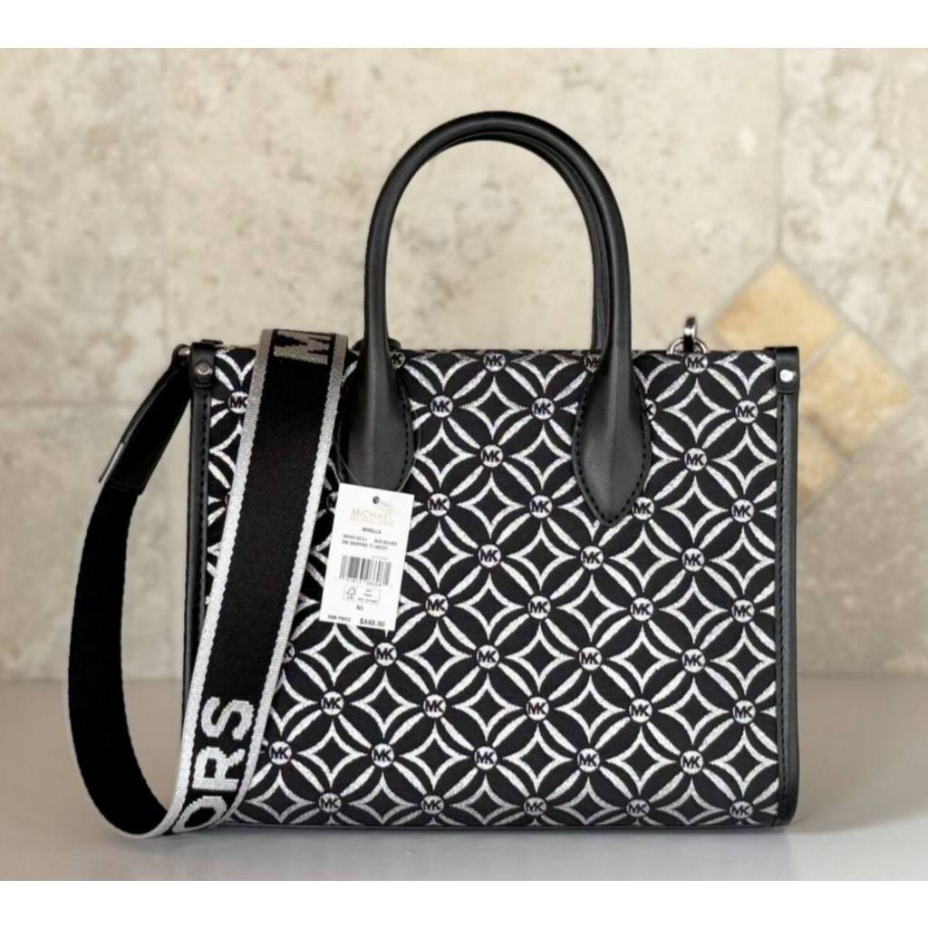ORIG & IMPORTED MK Small Mirella Satchel Bag Graphic Logo Glitter Black