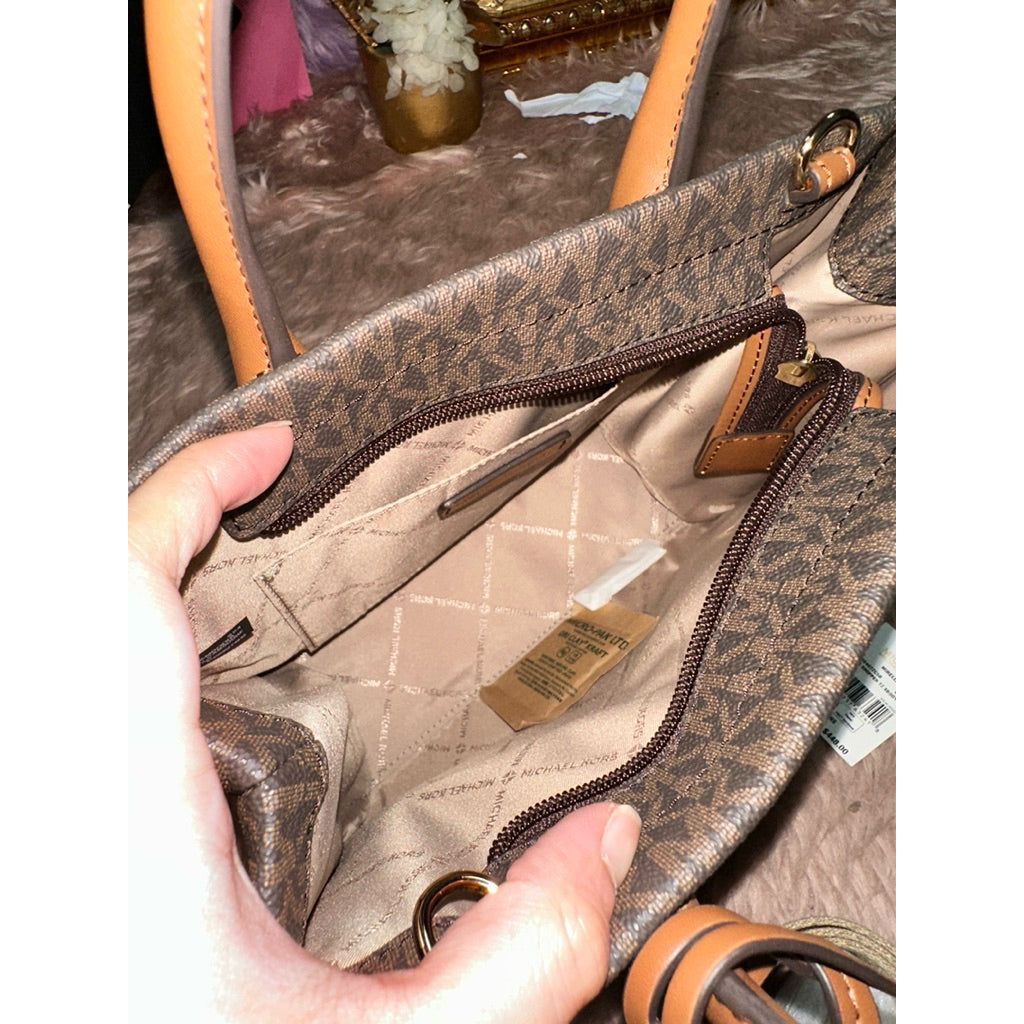 ORIG & IMPORTED MK Mirella Small Logo Crossbody Bag Brown White vanilla