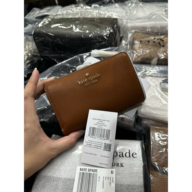 ORIG & IMPORTED KS Madison Staci Medium Compact Saffiano Bifold Wallet in BLACK BROWN